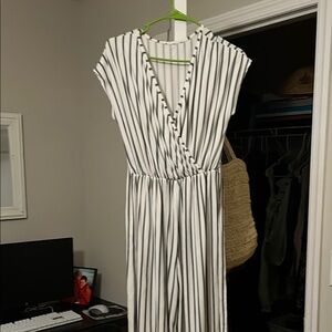 Black and White Striped  jump suit